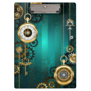 Steampunk Jewellery Watch on a Green Background Clipboard