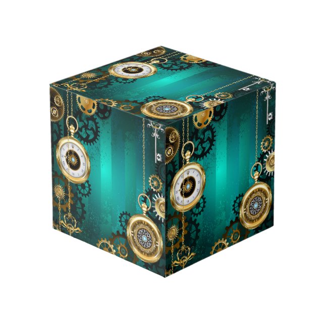 Steampunk Jewellery Watch on a Green Background Cube (Front Angled)