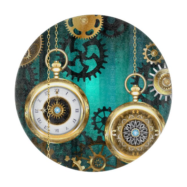 Steampunk Jewellery Watch on a Green Background Cutting Board (Front)