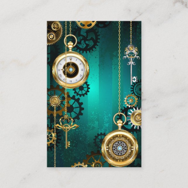Steampunk Jewellery Watch on a Green Background Discount Card (Front)