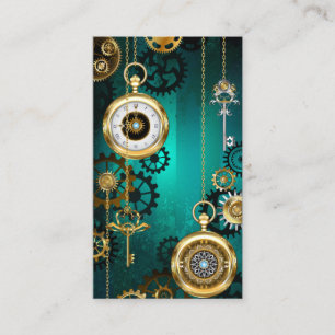 Steampunk Jewellery Watch on a Green Background Discount Card