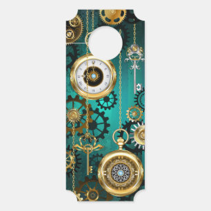 Steampunk Jewellery Watch on a Green Background Door Hanger