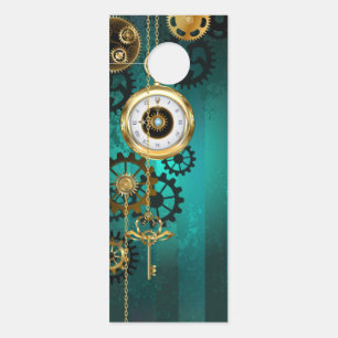 Steampunk Jewellery Watch on a Green Background Door Hanger