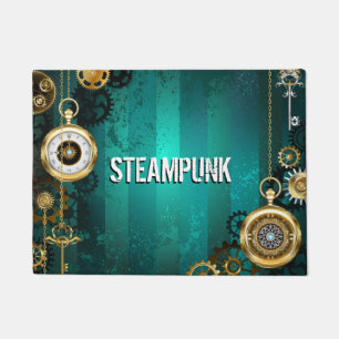 Steampunk Jewellery Watch on a Green Background Doormat