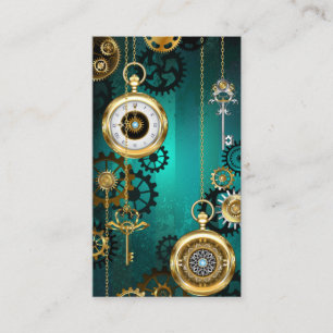 Steampunk Jewellery Watch on a Green Background Enclosure Card