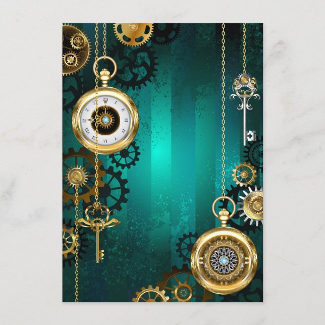 Steampunk Jewellery Watch on a Green Background Enclosure Card (Front)
