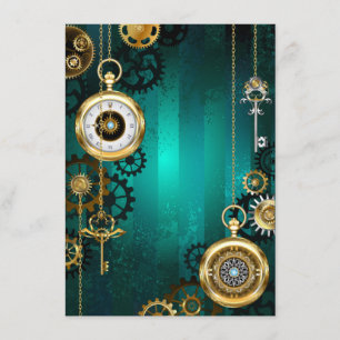 Steampunk Jewellery Watch on a Green Background Enclosure Card