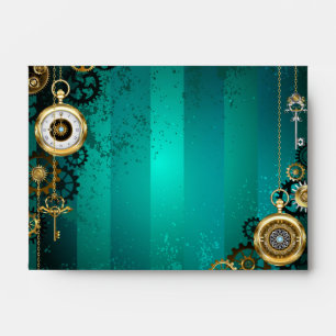 Steampunk Jewellery Watch on a Green Background Envelope