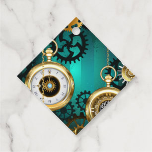 Steampunk Jewellery Watch on a Green Background Favour Tags