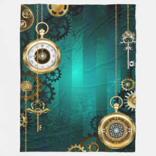 Steampunk Jewellery Watch on a Green Background Fleece Blanket