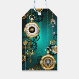 Steampunk Jewellery Watch on a Green Background Gift Tags