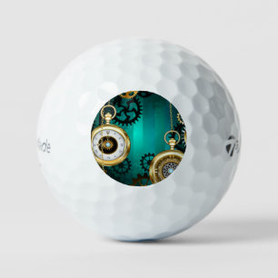 Steampunk Jewellery Watch on a Green Background Golf Balls