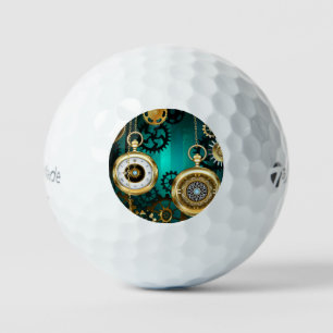 Steampunk Jewellery Watch on a Green Background Golf Balls