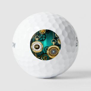 Steampunk Jewellery Watch on a Green Background Golf Balls