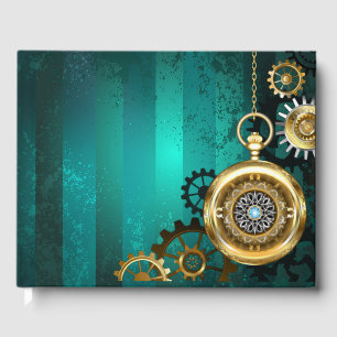 Steampunk Jewellery Watch on a Green Background Guest Book