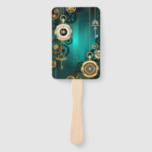 Steampunk Jewellery Watch on a Green Background Hand Fan