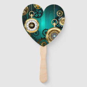 Steampunk Jewellery Watch on a Green Background Hand Fan