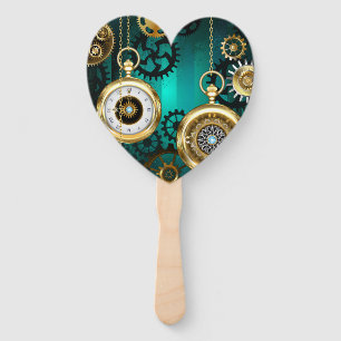 Steampunk Jewellery Watch on a Green Background Hand Fan