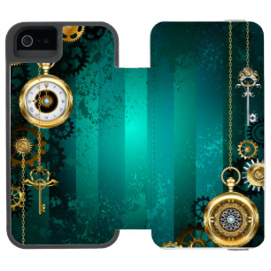Steampunk Jewellery Watch on a Green Background Incipio Watson™ iPhone 5 Wallet Case