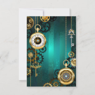 Steampunk Jewellery Watch on a Green Background Invitation