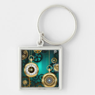 Steampunk Jewellery Watch on a Green Background Key Ring