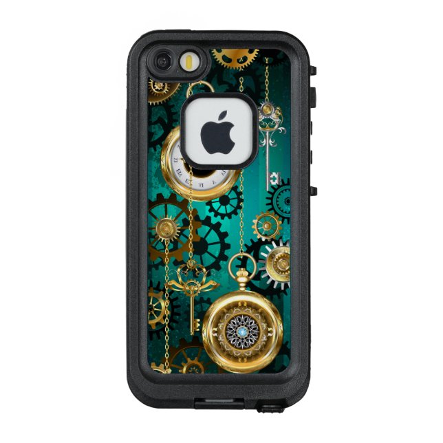 Steampunk Jewellery Watch on a Green Background LifeProof iPhone Case (Back)