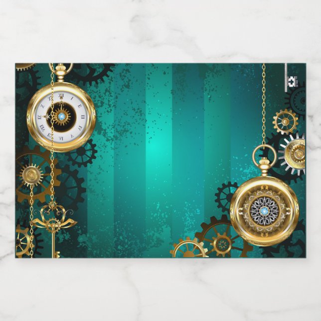 Steampunk Jewellery Watch on a Green Background Liquor Bottle Label (Single Label)