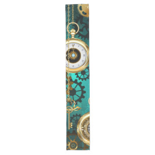 Steampunk Jewellery Watch on a Green Background Long Table Runner