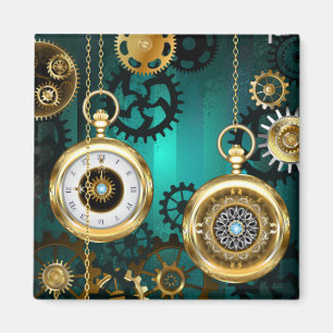 Steampunk Jewellery Watch on a Green Background Magnet
