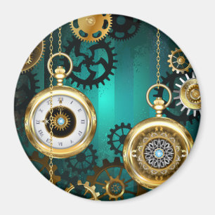 Steampunk Jewellery Watch on a Green Background Magnet