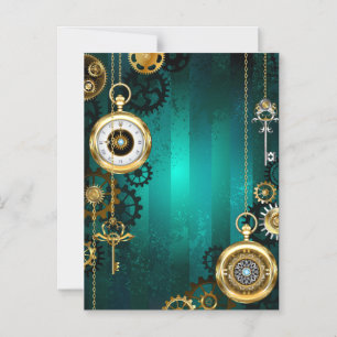 Steampunk Jewellery Watch on a Green Background Magnetic Invitation
