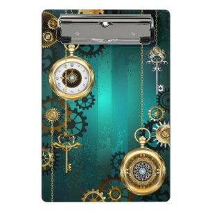 Steampunk Jewellery Watch on a Green Background Mini Clipboard