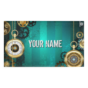 Steampunk Jewellery Watch on a Green Background Name Tag