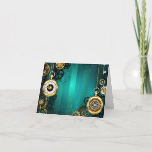 Steampunk Jewellery Watch on a Green Background Note Card