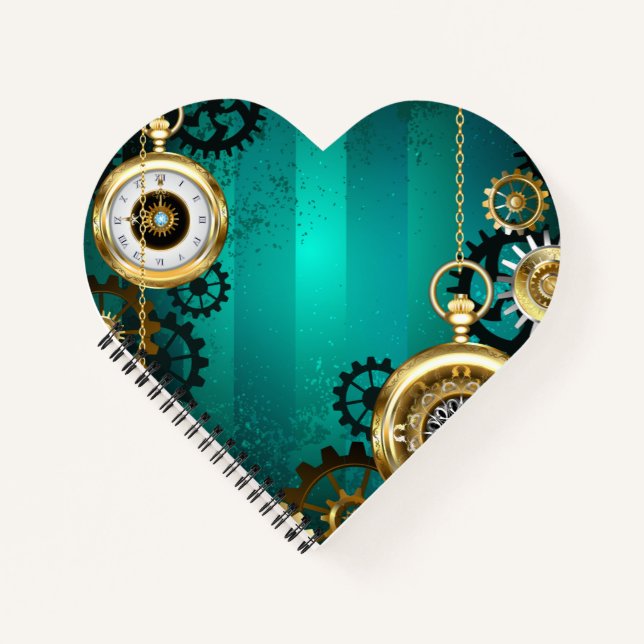 Steampunk Jewellery Watch on a Green Background Notebook (Front)