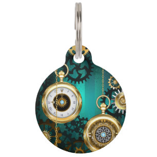 Steampunk Jewellery Watch on a Green Background Pet Tag