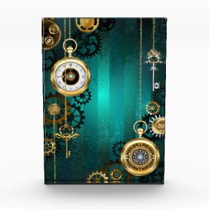Steampunk Jewellery Watch on a Green Background Photo Block
