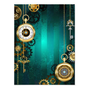 Steampunk Jewellery Watch on a Green Background Photo Print