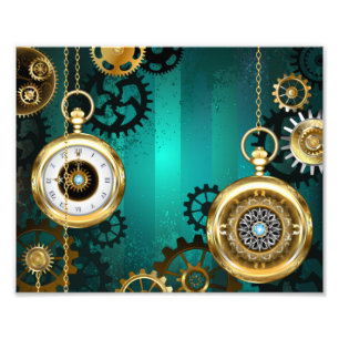 Steampunk Jewellery Watch on a Green Background Photo Print