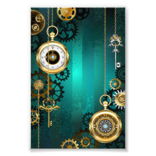 Steampunk Jewellery Watch on a Green Background Photo Print