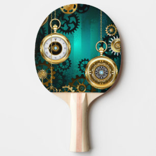 Steampunk Jewellery Watch on a Green Background Ping Pong Paddle