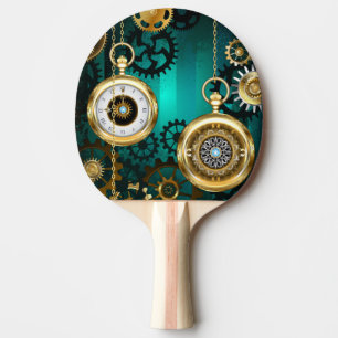 Steampunk Jewellery Watch on a Green Background Ping Pong Paddle