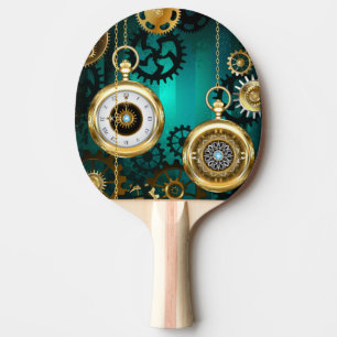Steampunk Jewellery Watch on a Green Background Ping Pong Paddle