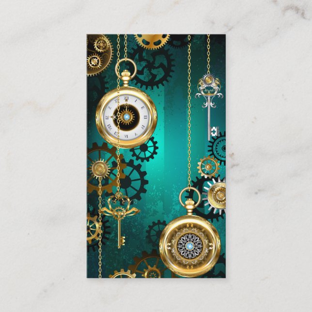 Steampunk Jewellery Watch on a Green Background Place Card (Front)