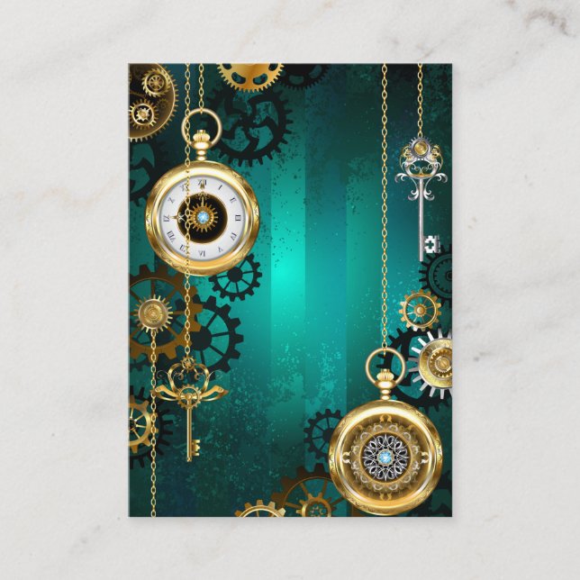 Steampunk Jewellery Watch on a Green Background Place Card (Front)