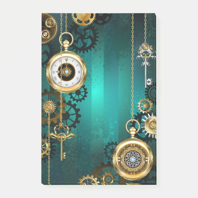 Steampunk Jewellery Watch on a Green Background Post-it Notes (Front)