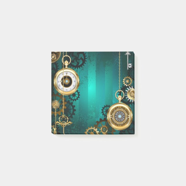 Steampunk Jewellery Watch on a Green Background Post-it Notes (Front)