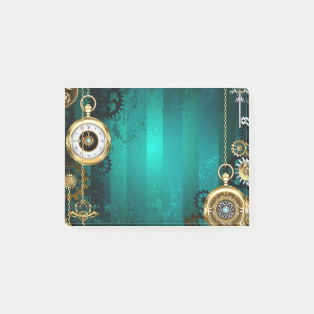 Steampunk Jewellery Watch on a Green Background Post-it Notes (Front)