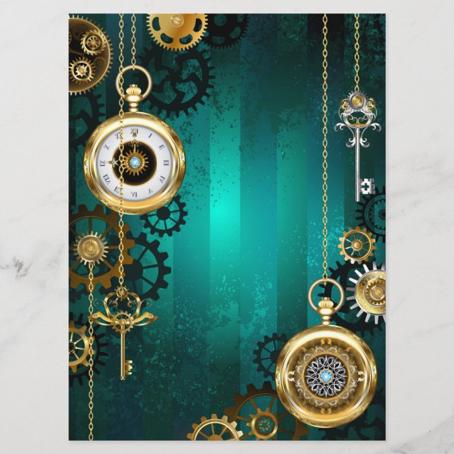 Steampunk Jewellery Watch on a Green Background Programme (Front)