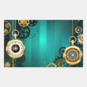 Steampunk Jewellery Watch on a Green Background Rectangular Sticker